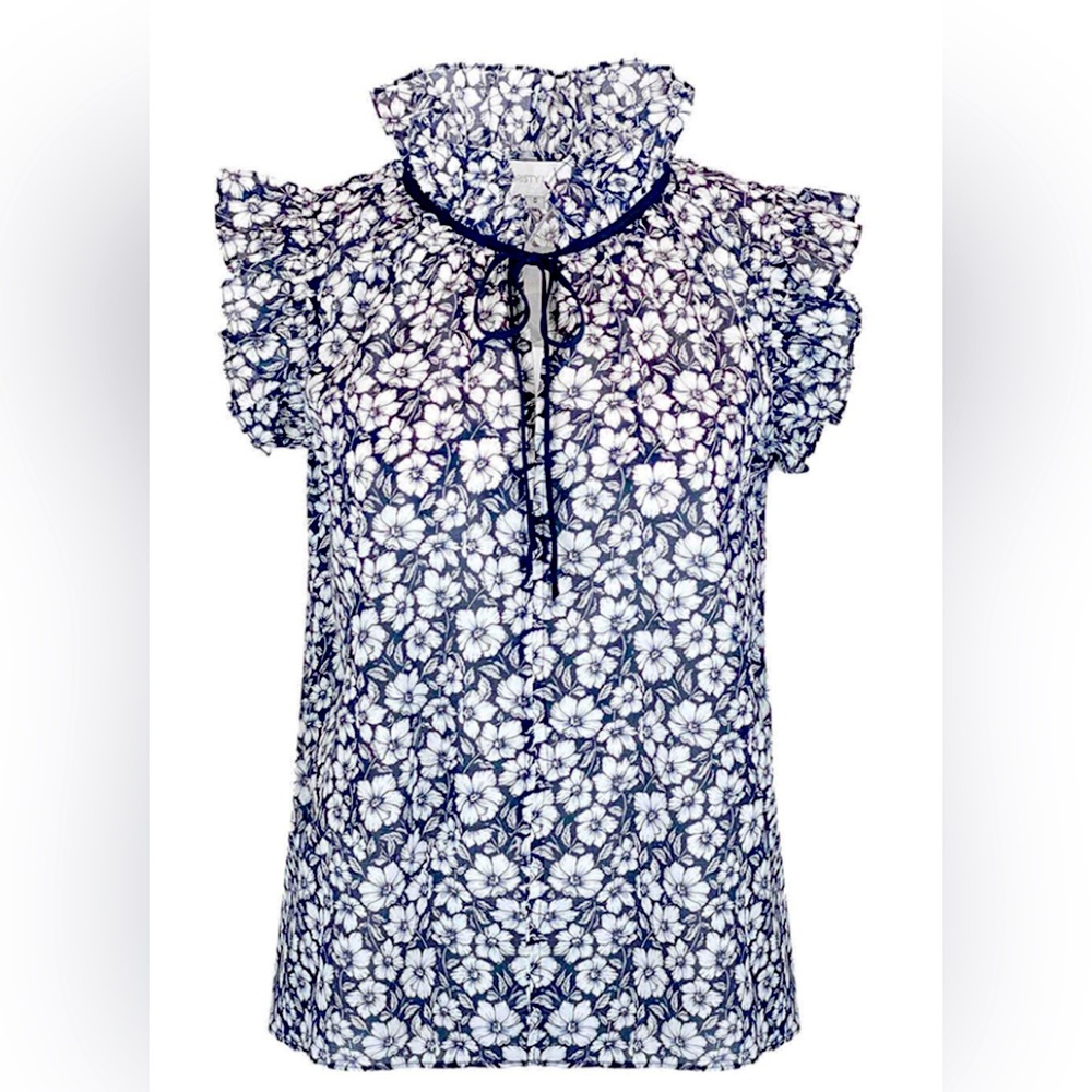 NWT CHRISTY LYNN Nora top in black posey print, Sz L